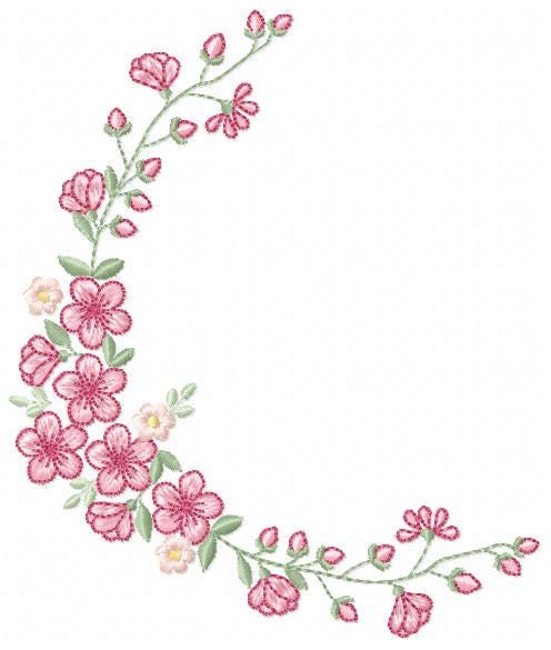 Roses Corner embroidery designs - Cherry Blossom Flowers machine embroidery pattern - Floral Frame file - Instant digital download pes jef
