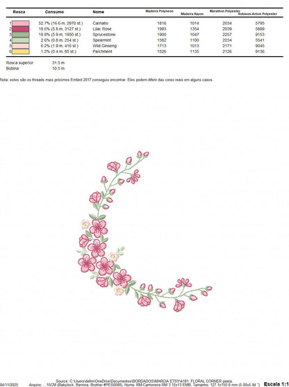 Roses Corner embroidery designs - Cherry Blossom Flowers machine embroidery pattern - Floral Frame file - Instant digital download pes jef