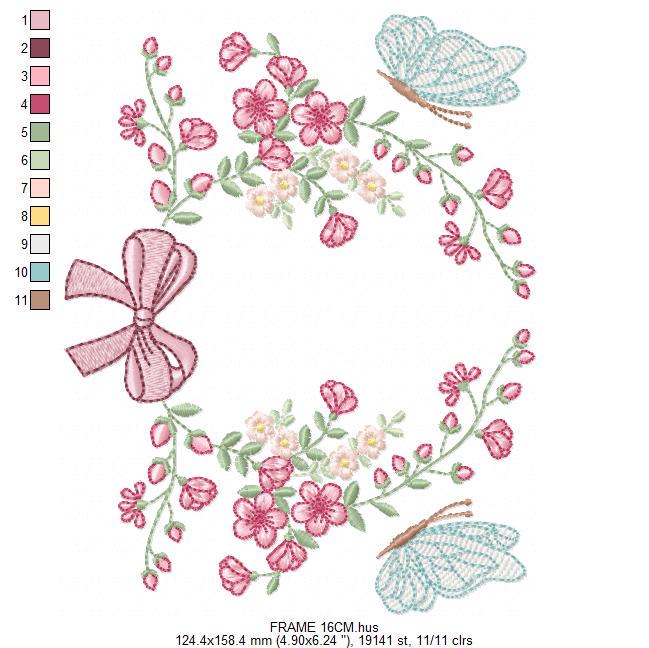 Flower with lace embroidery designs - Roses with butterfly machine pattern - Floral Kitchen Towel - Instant digital download pes jef dst hus