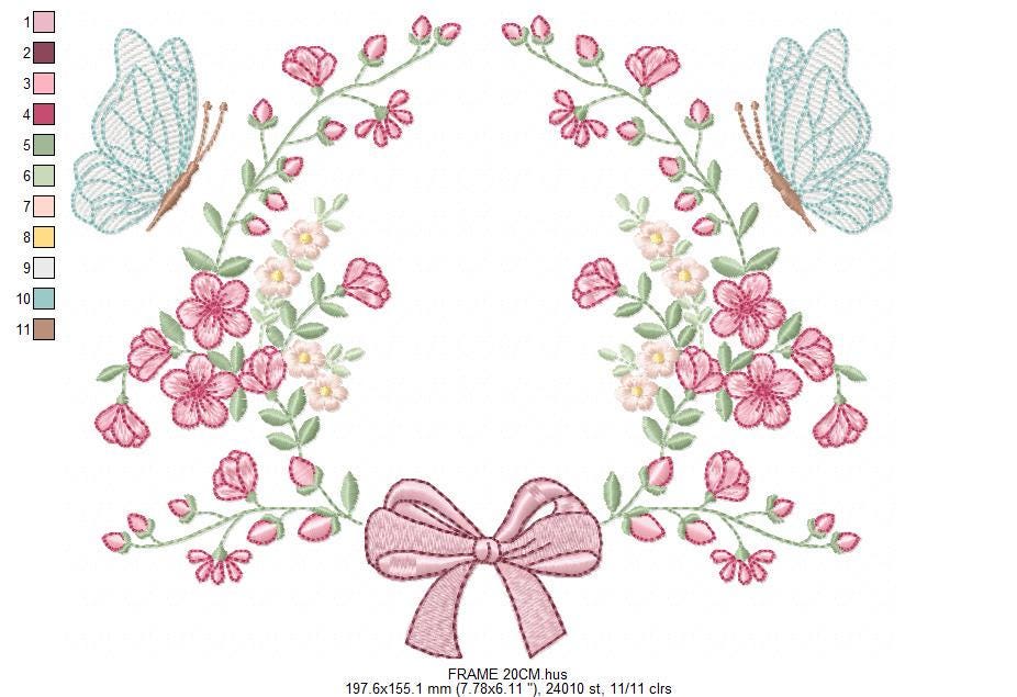 Flower with lace embroidery designs - Roses with butterfly machine pattern - Floral Kitchen Towel - Instant digital download pes jef dst hus