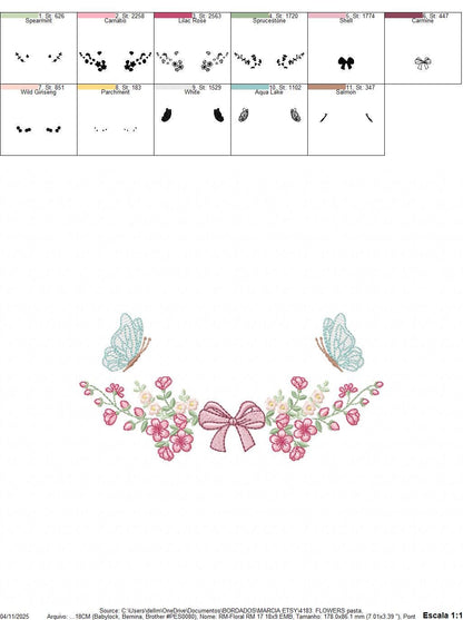 Flowers with lace embroidery designs - Cherry Blossoms with butterfly machine embroidery pattern - Floral Kitchen Towel - Instant download