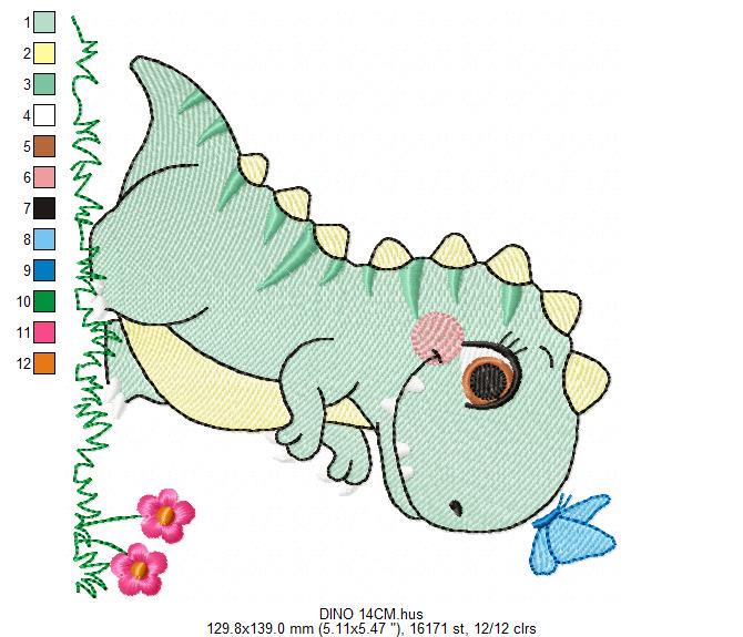 Dinosaur embroidery designs - Dino with flower machine embroidery pattern - Baby Girl Tyrannosaurus file T rex - Instant download pes jef