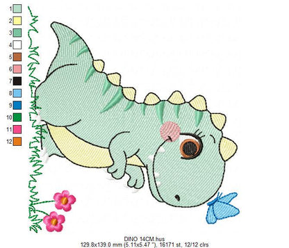 Dinosaur embroidery designs - Dino with flower machine embroidery pattern - Baby Girl Tyrannosaurus file T rex - Instant download pes jef