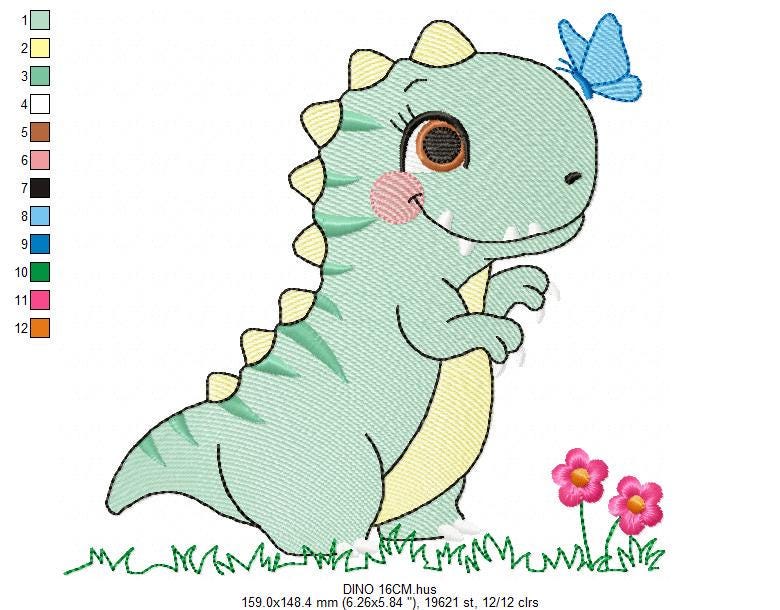 Dinosaur embroidery designs - Dino with flower machine embroidery pattern - Baby Girl Tyrannosaurus file T rex - Instant download pes jef