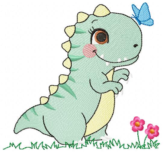 Dinosaur embroidery designs - Dino with flower machine embroidery pattern - Baby Girl Tyrannosaurus file T rex - Instant download pes jef