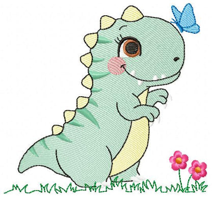 Dinosaur embroidery designs - Dino with flower machine embroidery pattern - Baby Girl Tyrannosaurus file T rex - Instant download pes jef