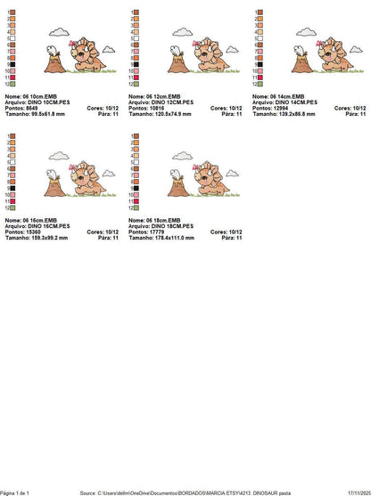 Dinosaur embroidery designs - Dino with split for name machine embroidery pattern - Baby Boy Triceratops with volcano - Instant download pes