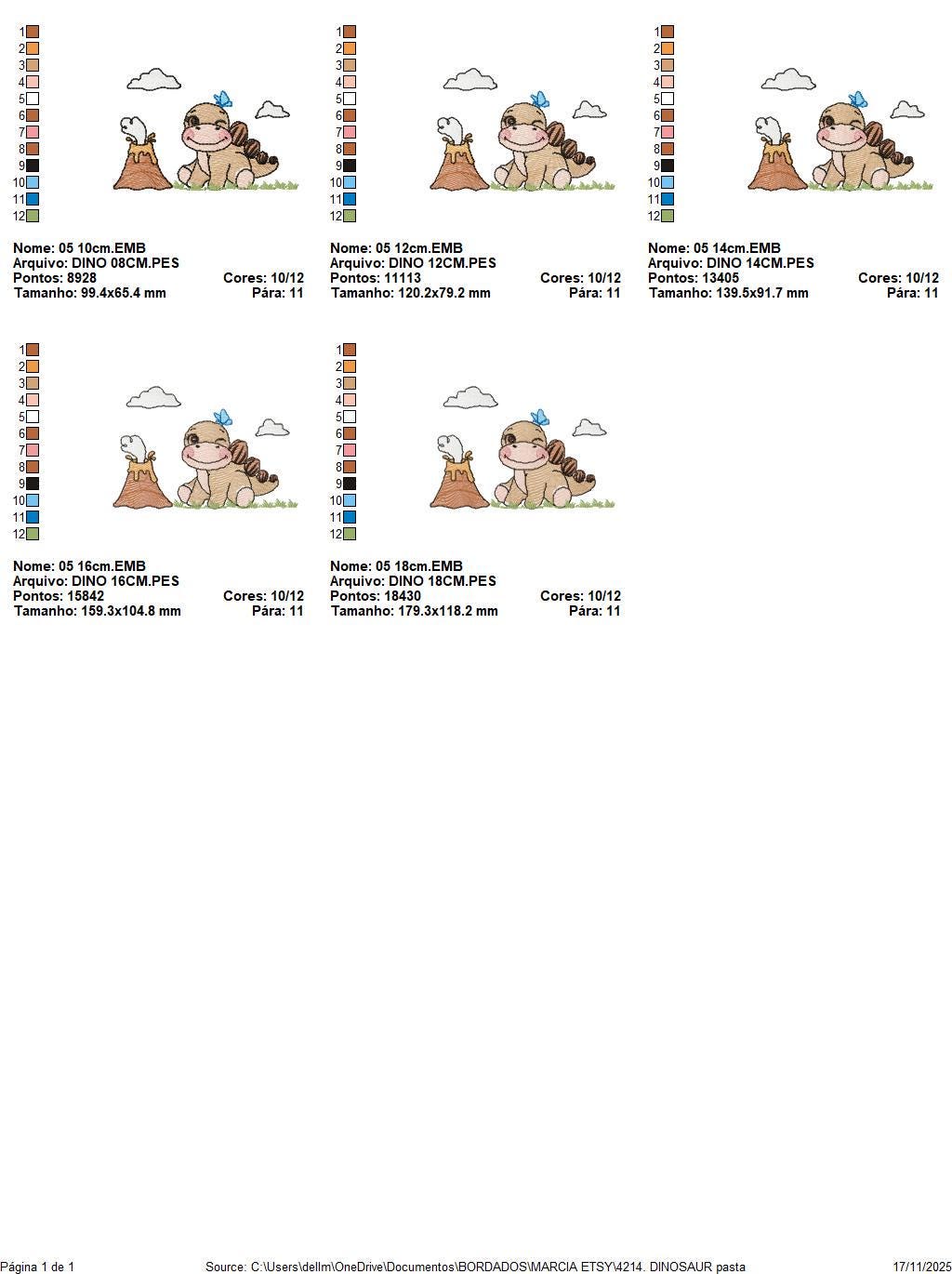 Dinosaur embroidery designs - Baby Boy Dino machine embroidery pattern - Brontosaurus with volcano - Instant digital download pes jef dst