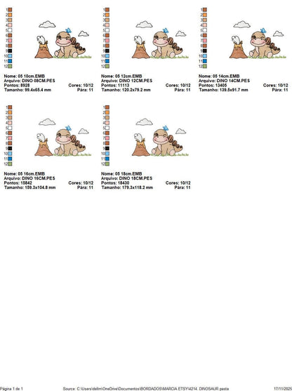 Dinosaur embroidery designs - Baby Boy Dino machine embroidery pattern - Brontosaurus with volcano - Instant digital download pes jef dst