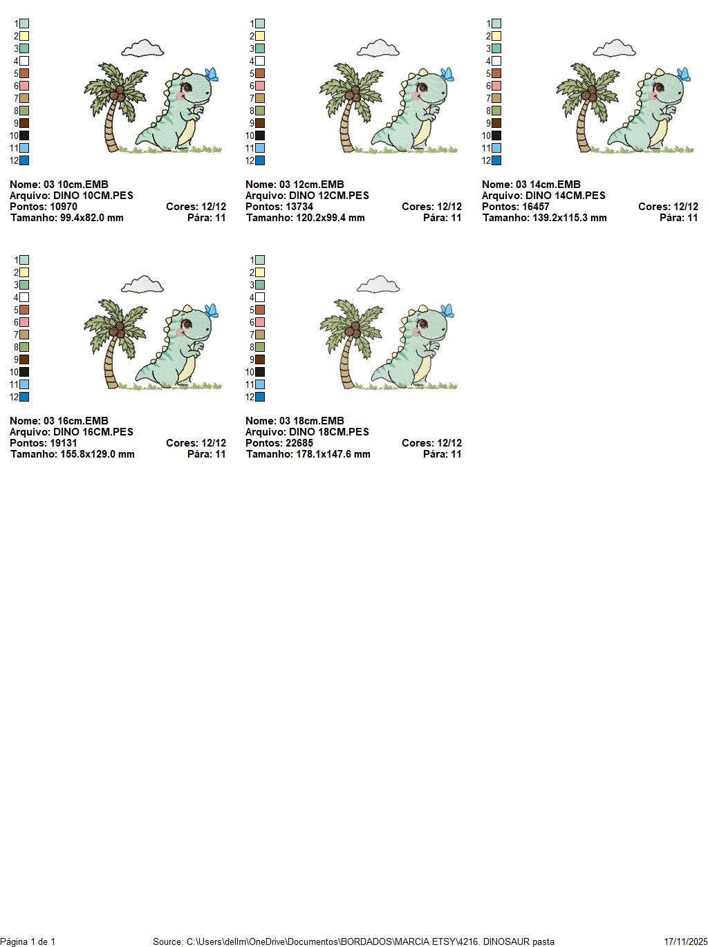 Dinosaur embroidery designs - Dino with coconut tree machine embroidery pattern - Baby Boy and Girl Tyrannosaurus T rex - Instant download