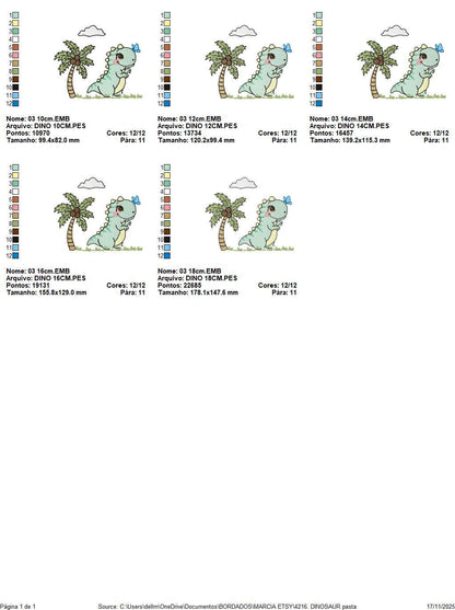 Dinosaur embroidery designs - Dino with coconut tree machine embroidery pattern - Baby Boy and Girl Tyrannosaurus T rex - Instant download