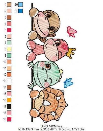 Dinosaur embroidery designs - Dino with flower machine embroidery pattern - Baby Girl Tyrannosaurus file T rex - Instant download pes jef