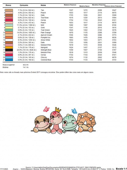 Dinosaur embroidery designs - Dino with flower machine embroidery pattern - Baby Girl Tyrannosaurus file T rex - Instant download pes jef