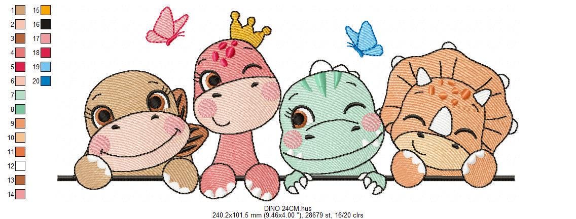 Dinosaur embroidery designs - Dino with flower machine embroidery pattern - Baby Girl Tyrannosaurus file T rex - Instant download pes jef