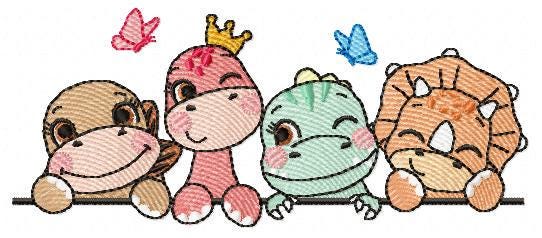 Dinosaur embroidery designs - Dino with flower machine embroidery pattern - Baby Girl Tyrannosaurus file T rex - Instant download pes jef