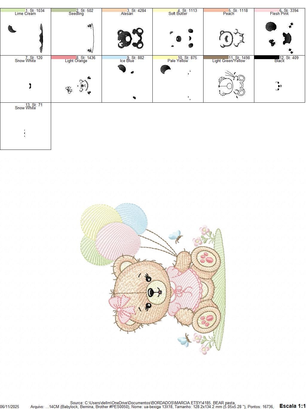 Bear with balloons embroidery designs - Baby girl with butterflies embroidery pattern - Birthday party - Instant digital download pes jef