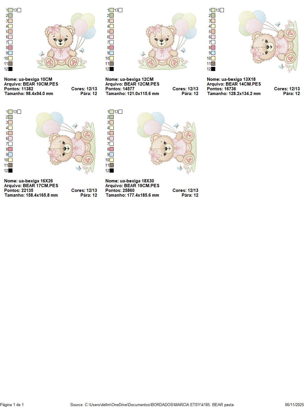 Bear with balloons embroidery designs - Baby girl with butterflies embroidery pattern - Birthday party - Instant digital download pes jef