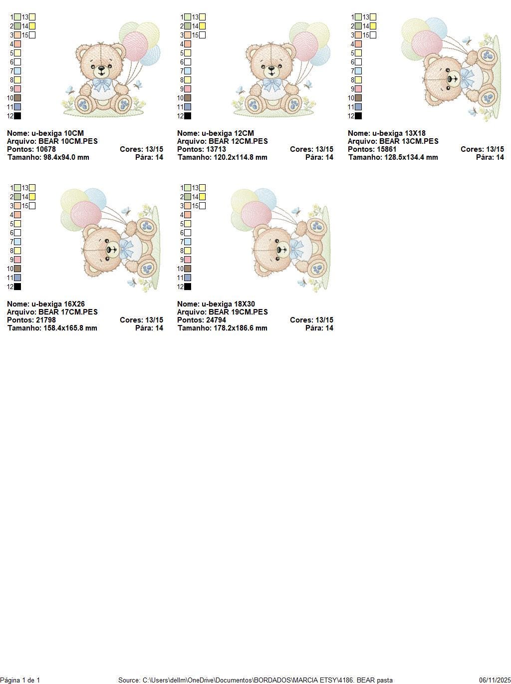 Bear with balloons embroidery designs - Baby Boy Bear with butterflies machine embroidery pattern - Birthday party - Instant download pes