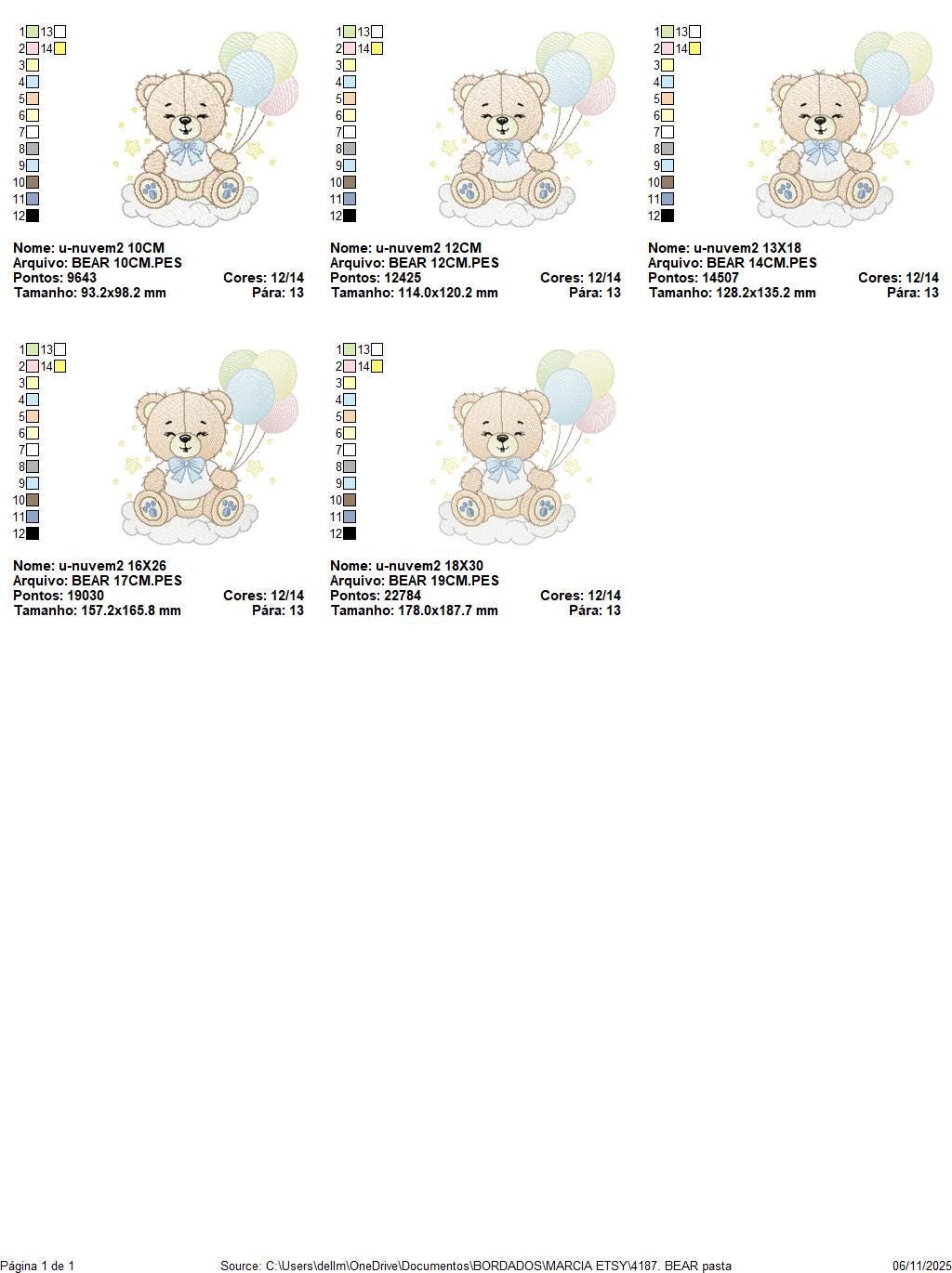 Bear with balloons embroidery designs - Baby Boy Bear with stars and cloud machine embroidery pattern - Birthday party - Instant download