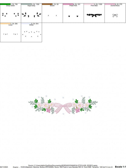 Monogram Frame with roses embroidery designs - Flower Laurel wreath machine embroidery pattern - Rose baby girl file - Instant download jef