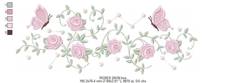 Roses with butterfly embroidery designs - Flowers machine embroidery pattern - Floral Kitchen towel - Instant digital download pes jef dst
