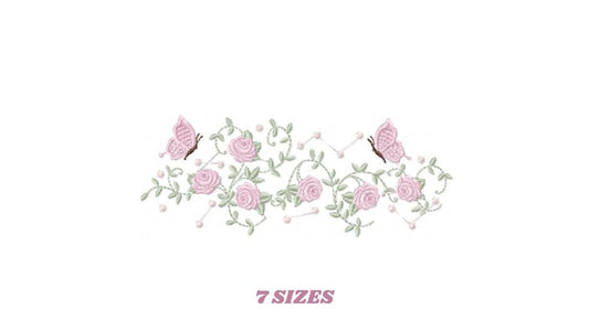 Roses with butterfly embroidery designs - Flowers machine embroidery pattern - Floral Kitchen towel - Instant digital download pes jef dst