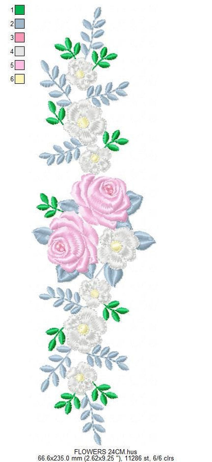 Flower line embroidery designs - Roses Divider machine embroidery pattern - Kitchen towel file - Instant download pes jef dst vp3 hus xxx