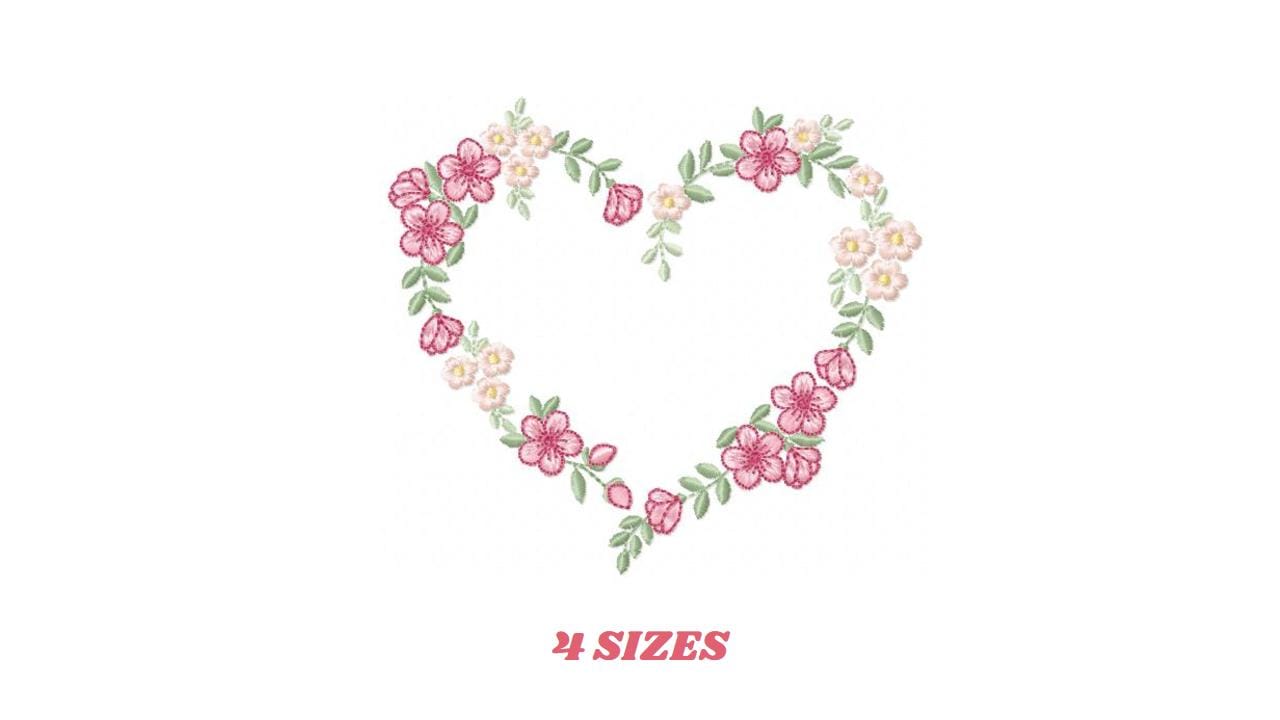 Heart with flowers embroidery designs - Flower heart frame machine embroidery pattern - Baby girl file - Instant digital download pes jef