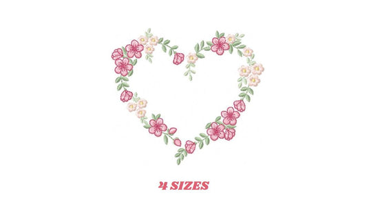 Heart with flowers embroidery designs - Flower heart frame machine embroidery pattern - Baby girl file - Instant digital download pes jef