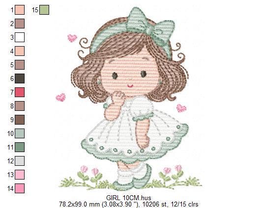 Baby girl embroidery designs - Girl with long hair and lace machine embroidery pattern - Princess with flower - Instant download pes jef dst