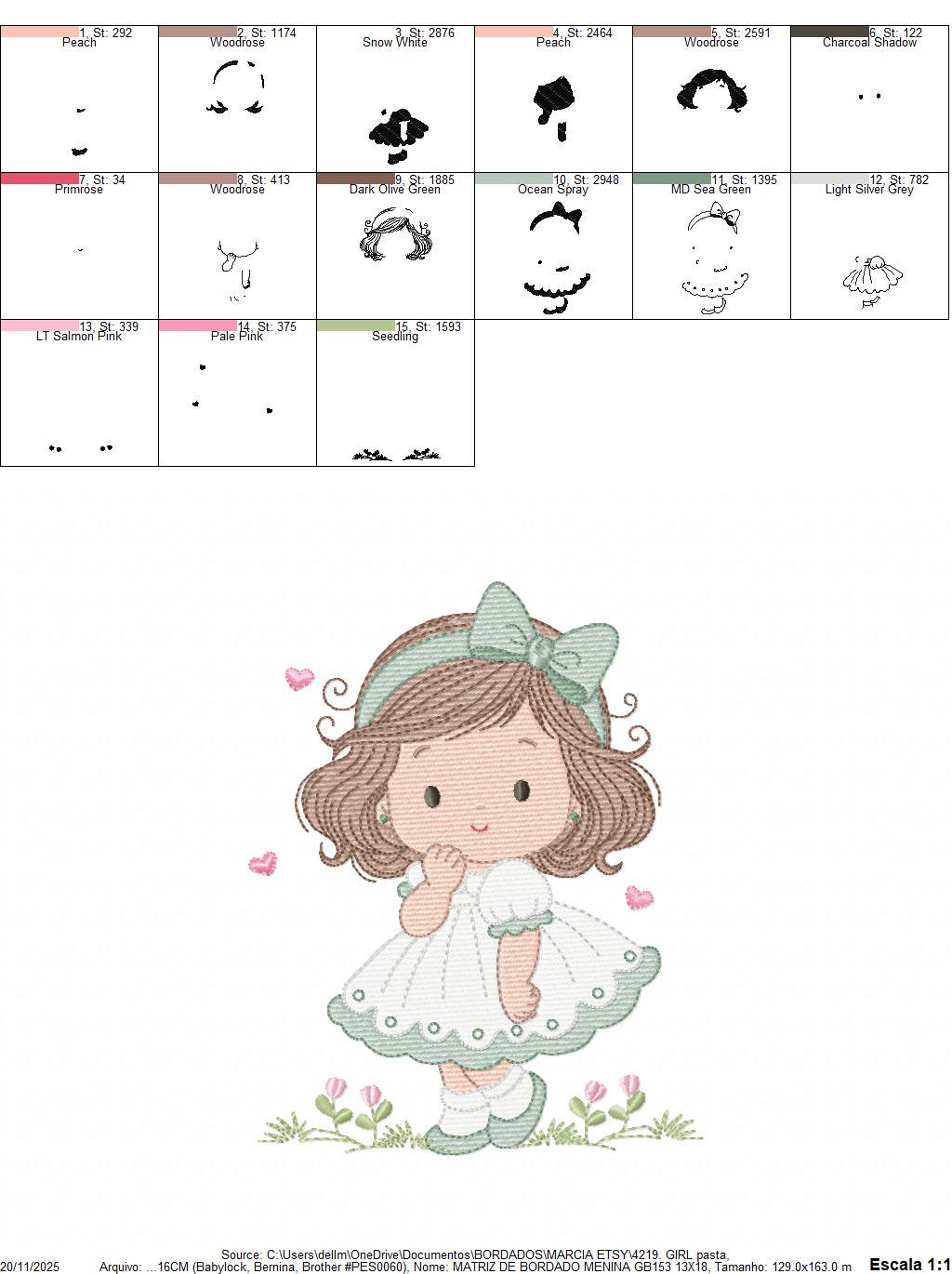 Baby girl embroidery designs - Girl with long hair and lace machine embroidery pattern - Princess with flower - Instant download pes jef dst