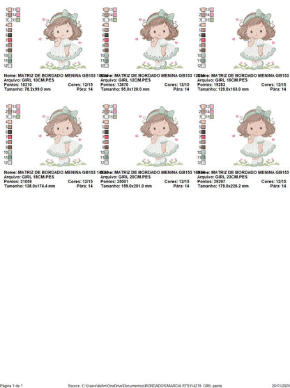 Baby girl embroidery designs - Girl with long hair and lace machine embroidery pattern - Princess with flower - Instant download pes jef dst