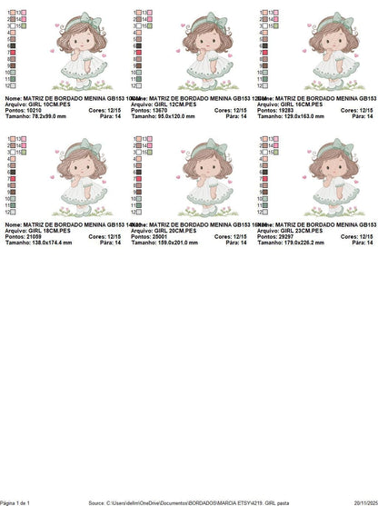 Baby girl embroidery designs - Girl with long hair and lace machine embroidery pattern - Princess with flower - Instant download pes jef dst
