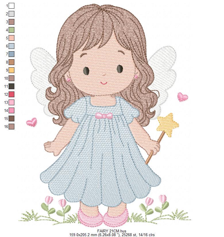 Fairy embroidery designs - Baby girl with wings and wand machine embroidery pattern - Garden Pixie file - Instant Download pes jef dst hus