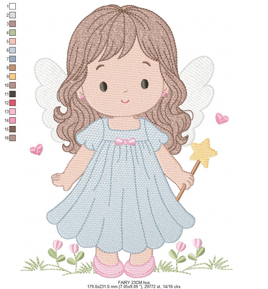 Fairy embroidery designs - Baby girl with wings and wand machine embroidery pattern - Garden Pixie file - Instant Download pes jef dst hus
