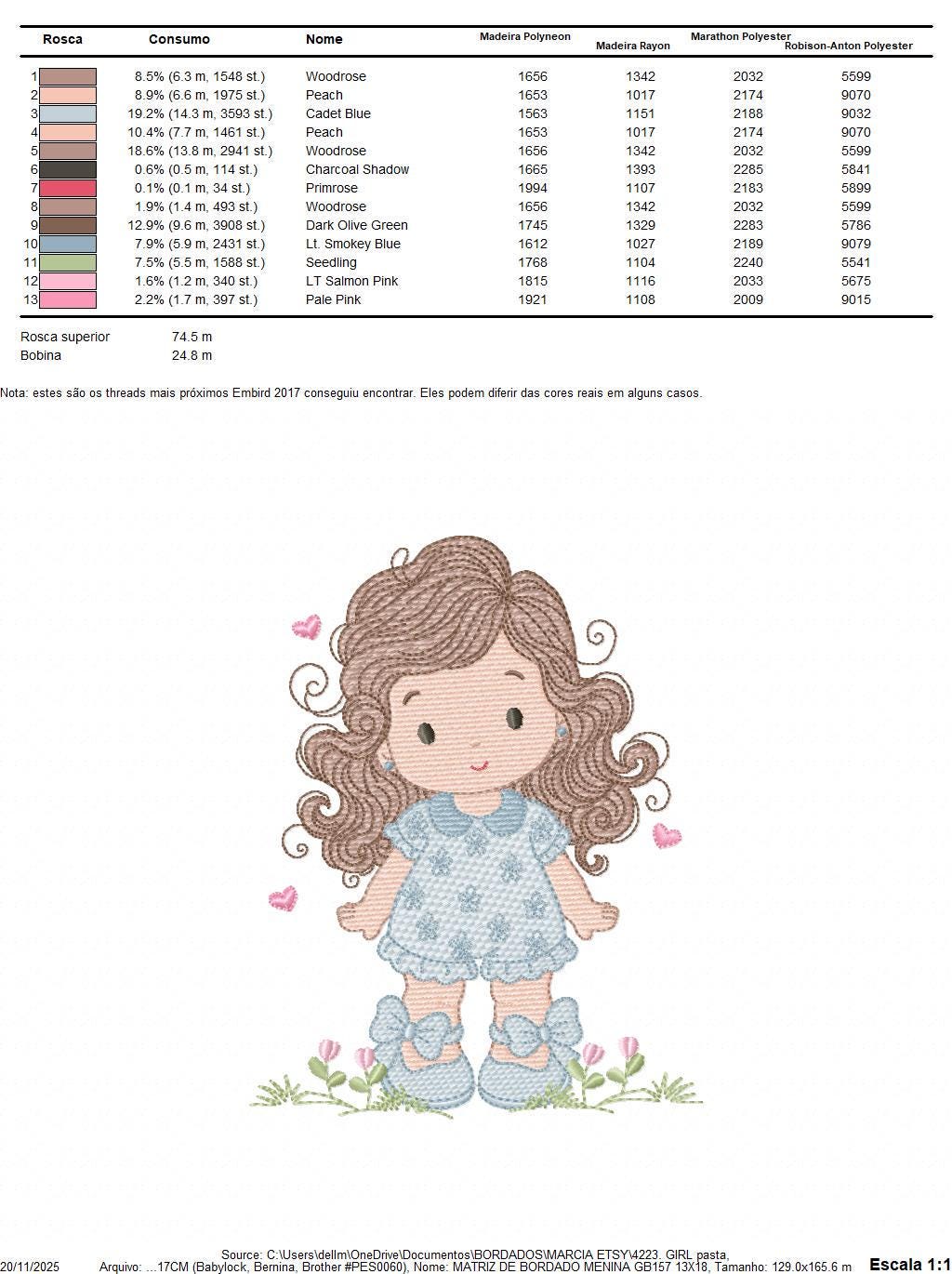 Girl with long hair and flowers embroidery designs - Princess machine embroidery pattern - Girl with lace and hearts - Instant download jef