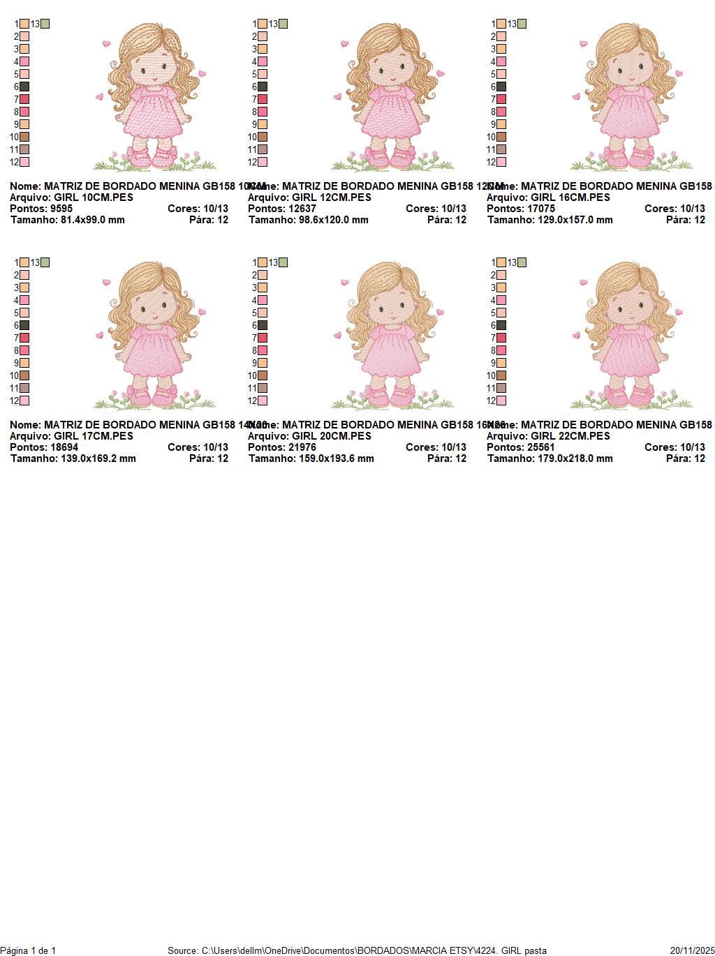 Girl with long hair and flowers embroidery designs - Princess machine embroidery pattern - Girl with lace and hearts - Instant download pes