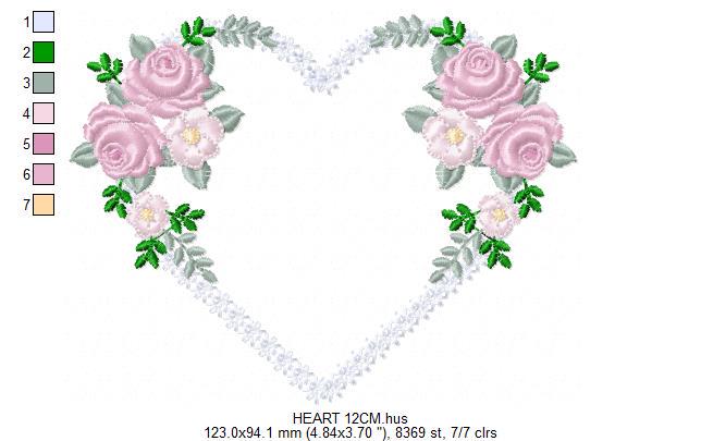 Heart with flowers embroidery designs - Flower heart frame machine embroidery pattern - Baby girl file - Instant digital download pes jef