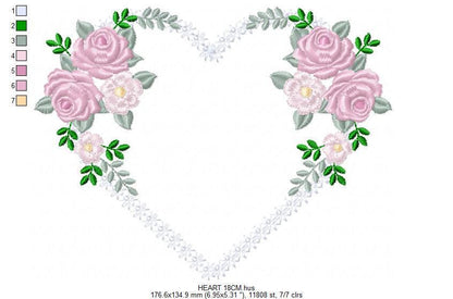 Heart with flowers embroidery designs - Flower heart frame machine embroidery pattern - Baby girl file - Instant digital download pes jef