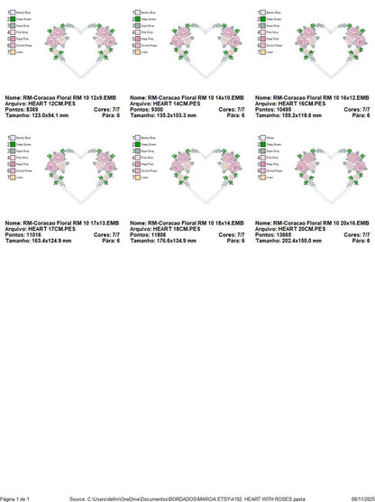 Heart with flowers embroidery designs - Flower heart frame machine embroidery pattern - Baby girl file - Instant digital download pes jef
