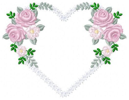 Heart with flowers embroidery designs - Flower heart frame machine embroidery pattern - Baby girl file - Instant digital download pes jef