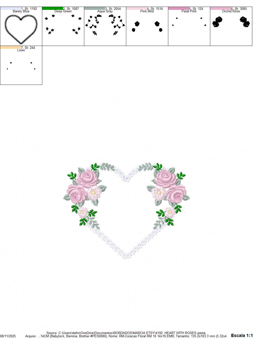 Heart with flowers embroidery designs - Flower heart frame machine embroidery pattern - Baby girl file - Instant digital download pes jef