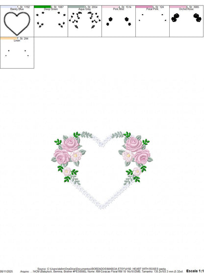 Heart with flowers embroidery designs - Flower heart frame machine embroidery pattern - Baby girl file - Instant digital download pes jef