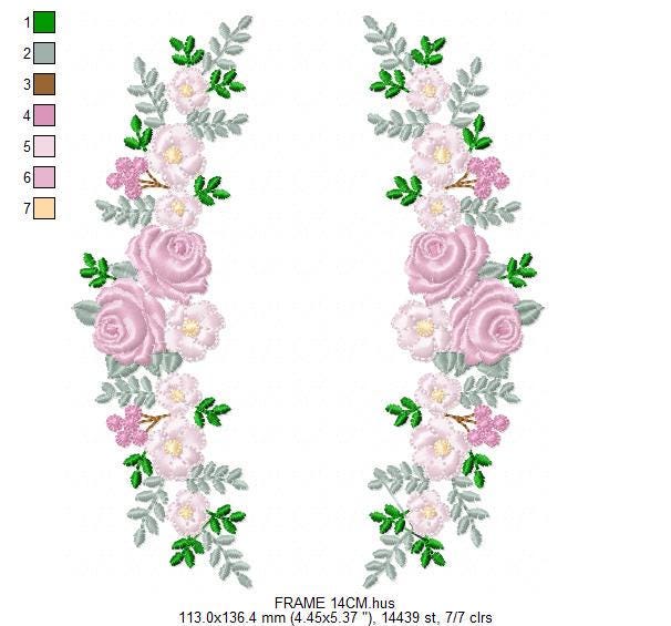 Monogram Frame with roses embroidery designs - Flower Laurel wreath machine embroidery pattern - Kitchen Towel file - Instant download jef