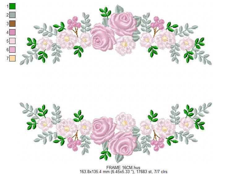 Monogram Frame with roses embroidery designs - Flower Laurel wreath machine embroidery pattern - Kitchen Towel file - Instant download jef
