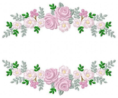 Monogram Frame with roses embroidery designs - Flower Laurel wreath machine embroidery pattern - Kitchen Towel file - Instant download jef