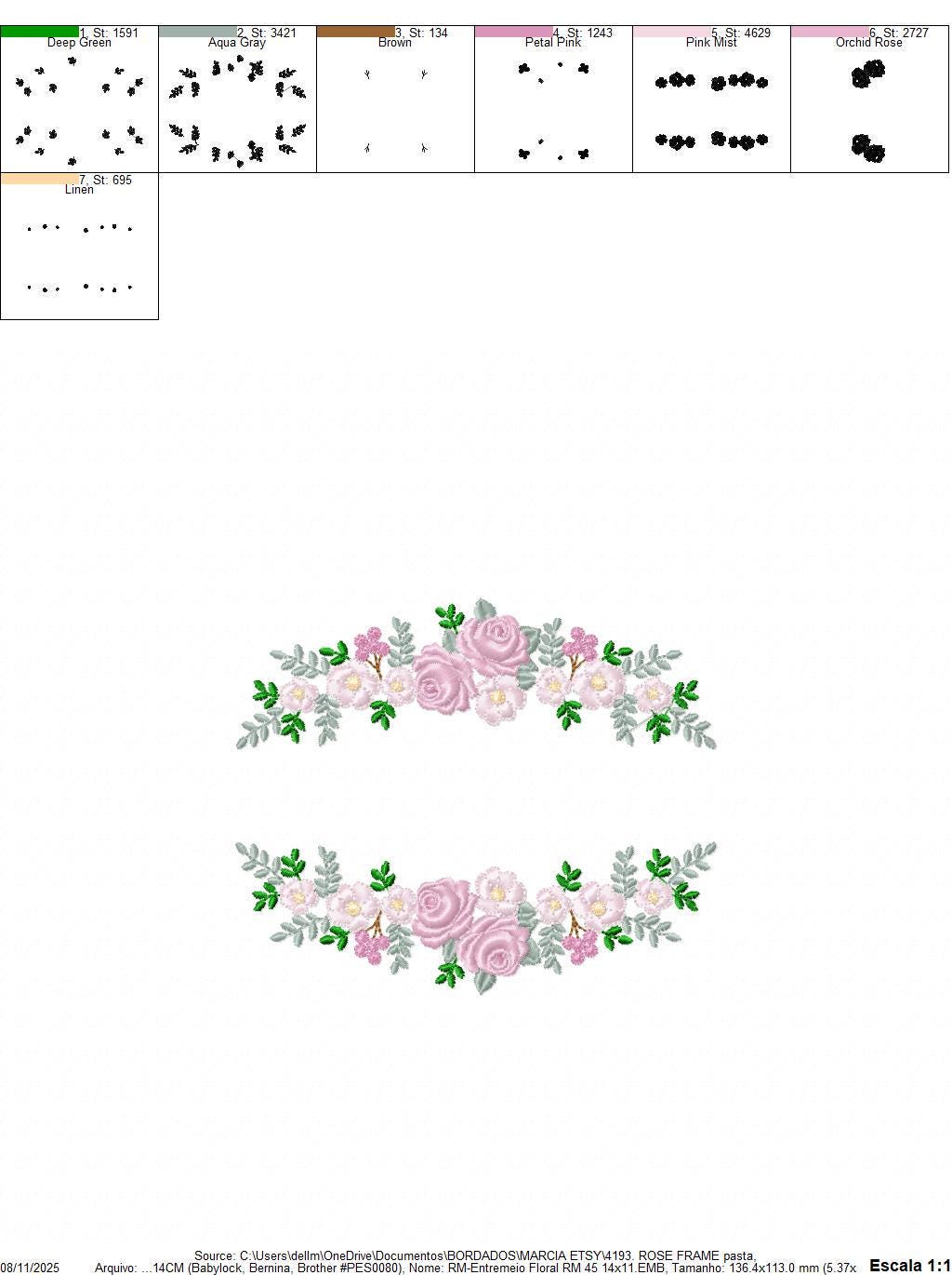 Monogram Frame with roses embroidery designs - Flower Laurel wreath machine embroidery pattern - Kitchen Towel file - Instant download jef