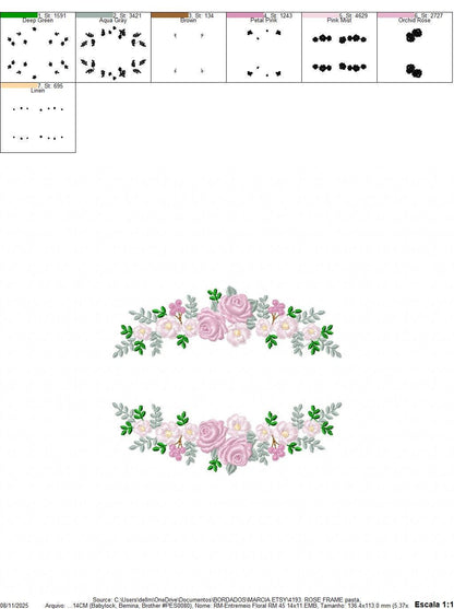 Monogram Frame with roses embroidery designs - Flower Laurel wreath machine embroidery pattern - Kitchen Towel file - Instant download jef