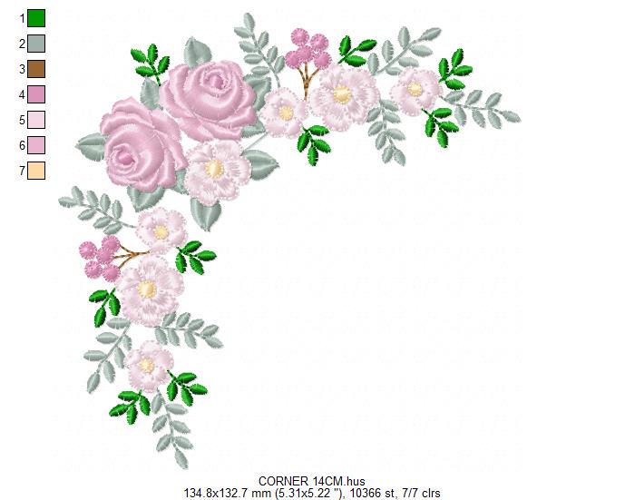 Roses Corner embroidery designs - Flower laurel machine embroidery pattern - Floral Frame embroidery file - Instant digital download pes jef