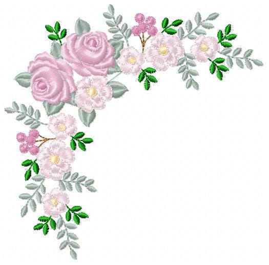 Roses Corner embroidery designs - Flower laurel machine embroidery pattern - Floral Frame embroidery file - Instant digital download pes jef